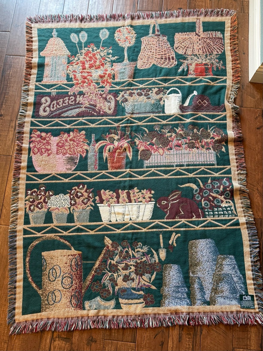 Vintage Goodwin Weavers Garden Seeds Tapestry Throw Blanket Cottagecore Cotton - Picture 4 of 5